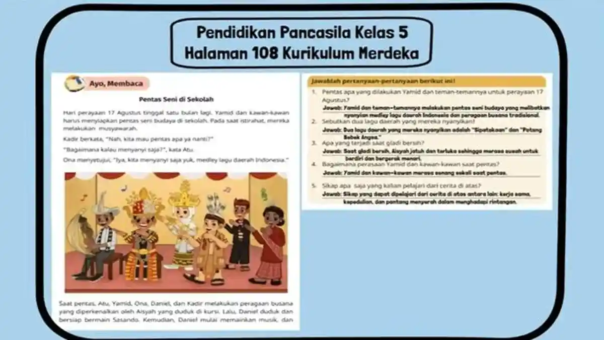 Kunci Jawaban Pendidikan Pancasila kelas 5 SD Halaman 108 Kurikulum Merdeka 2024 PKN BAB 3