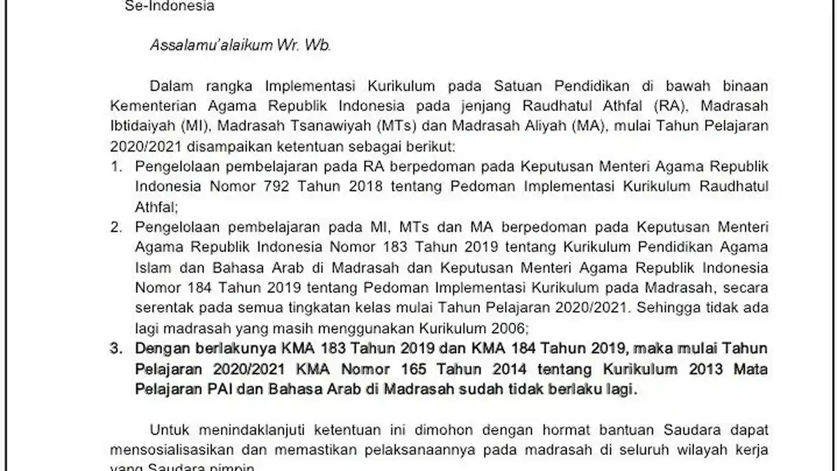 Penjelasan Kemenag Terkait Pendidikan Agama Islam Ditiadakan di Madrasah