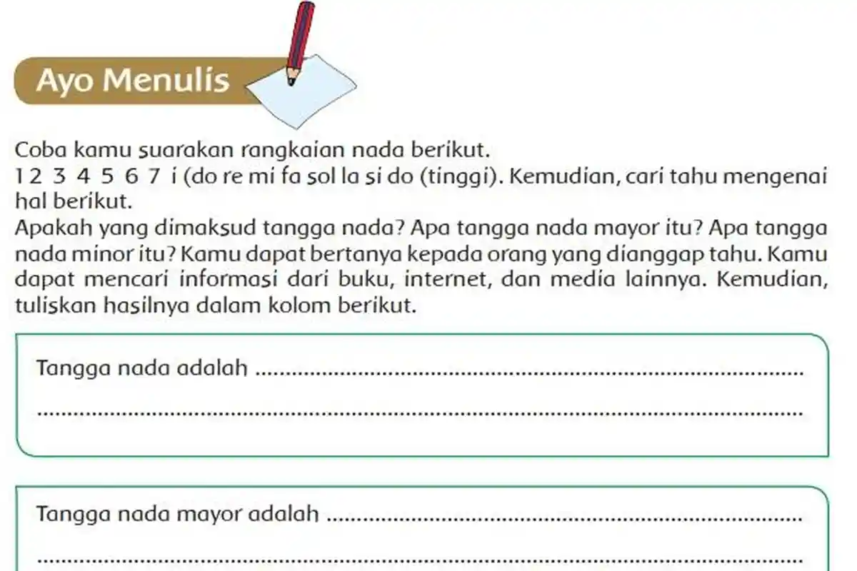 Kunci Jawaban Tema 4 Kelas 5 Halaman 12 13 14, Ayo Menulis: Apakah yang Dimaksud Tangga Nada?
