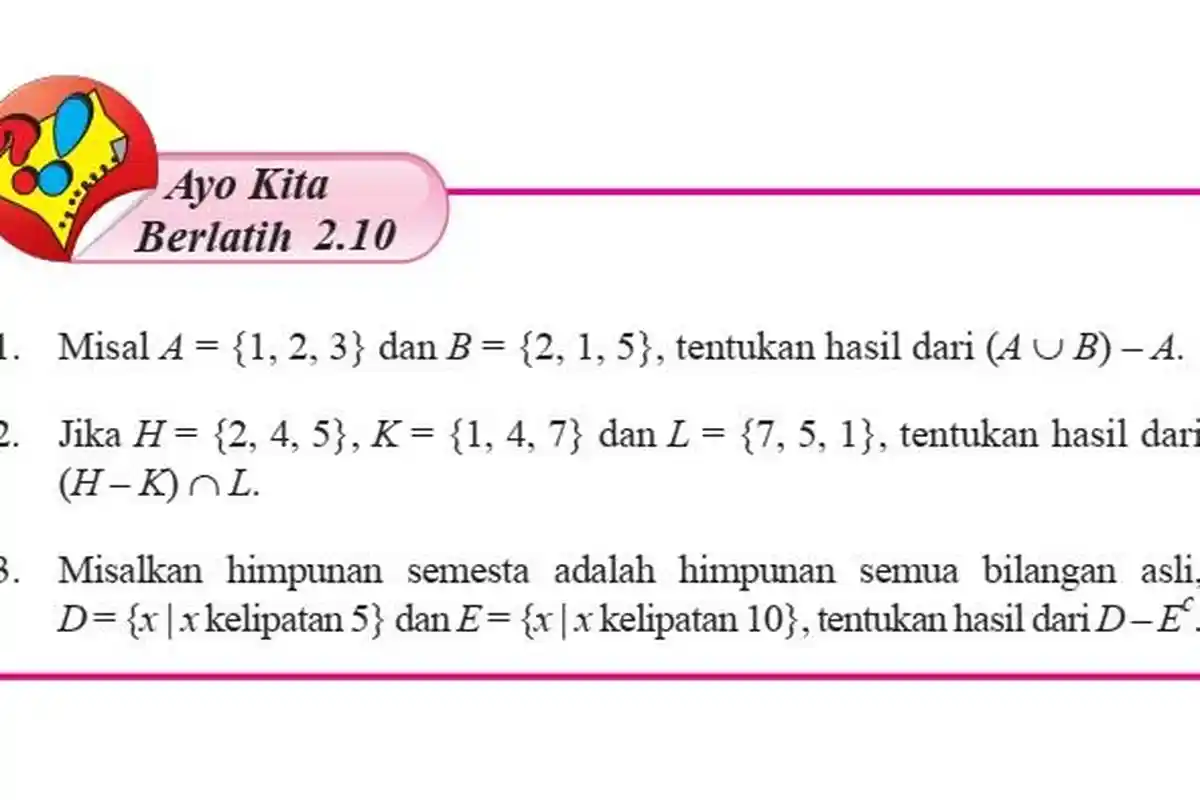 Kunci Jawaban Matematika Kelas 7 Semester 1 Halaman 181 182 183, Ayo Kita Berlatih 2.10: Himpunan