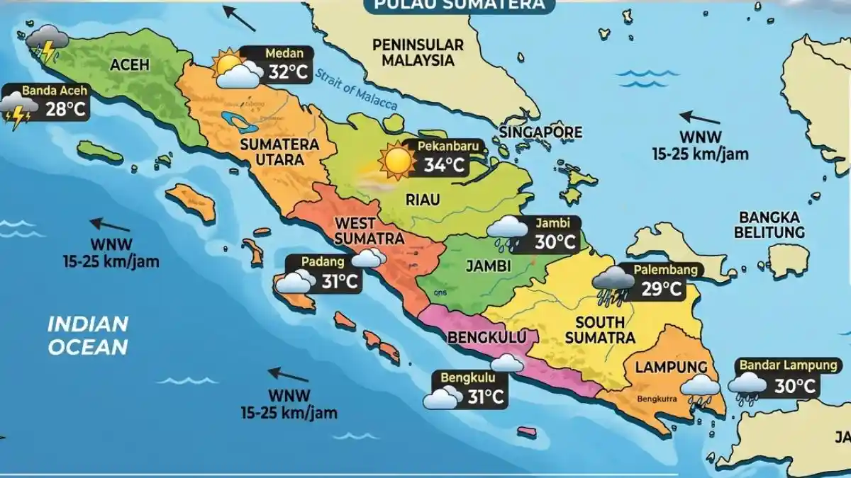 Prakiraan Cuaca Sumatera Selasa 20 Oktober 2026: Palembang Terpanas ...