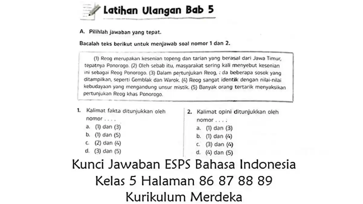 Kunci Jawaban ESPS Bahasa Indonesia Kelas 5 Halaman 86 87 88 89 Latihan ...