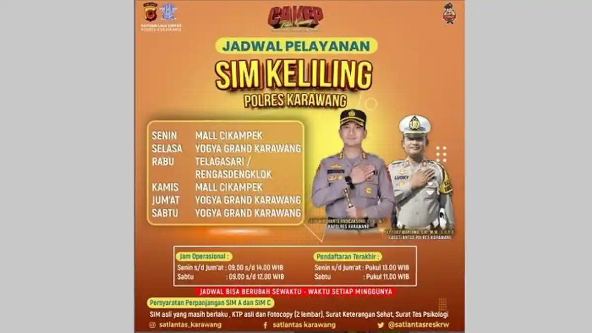 SIM Keliling Karawang, Kamis 21 Maret 2024 ini, di Mal Cikampek Hingga Pukul 15.00 WIB