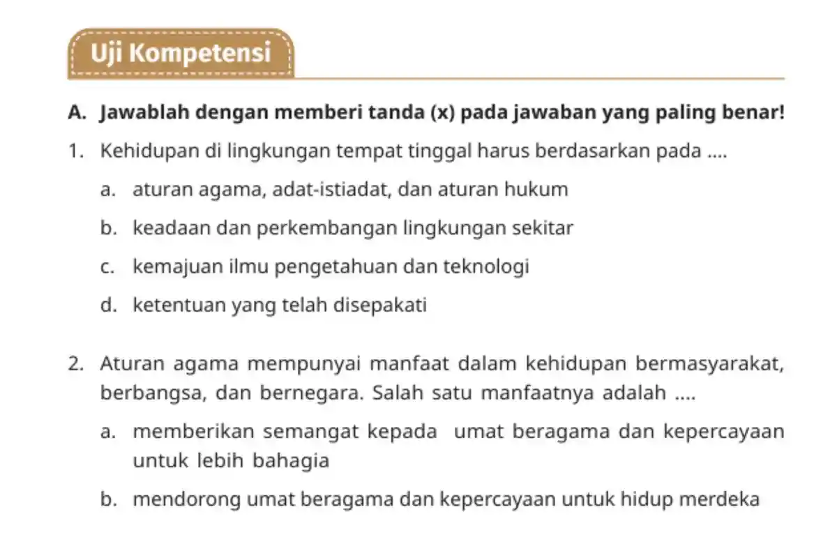 Kunci Jawaban PKN Kelas 4 Halaman 58-60 Kurikulum Merdeka: Uji Kompetensi Bab 2