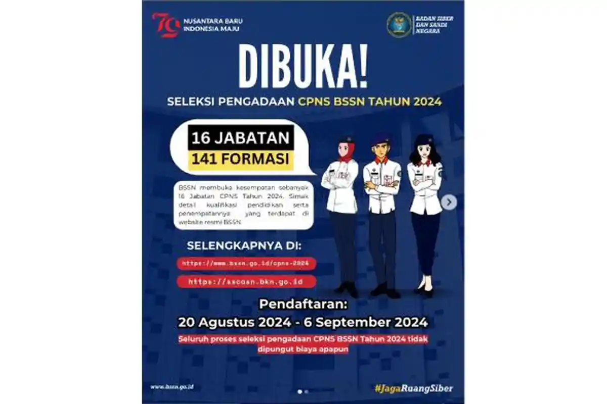 Link PDF Rincian 141 Formasi CPNS BSSN 2024 Lengkap Disertai Kualifikasi dan Pendidikan