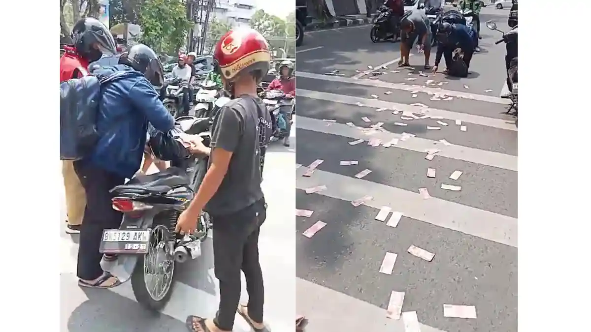 HEBOH, Uang Pecahan Rp 100 Ribu Bertebaran di Jalan Imam Bonjol Medan, Pengendara Sampai Berhenti