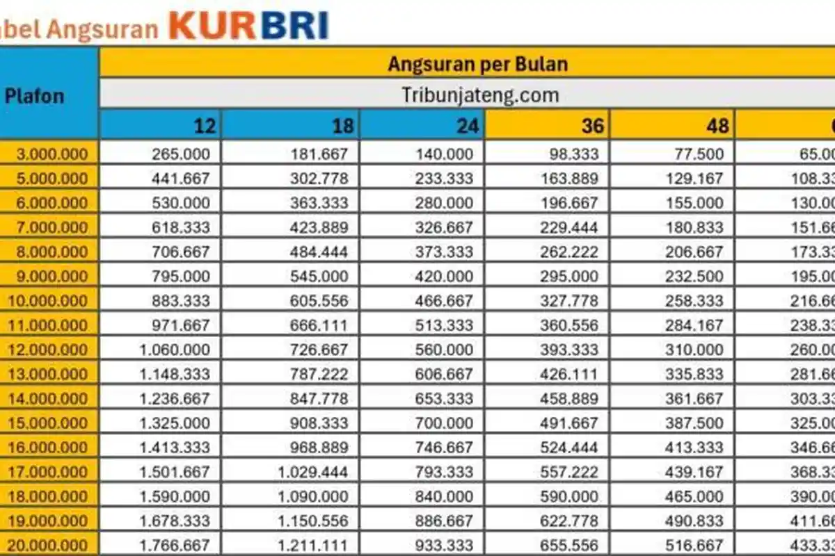 Tabel KUR BRI November 2025, Pinjaman Rp3 Juta Sampai Rp500 Juta Cicilan Ringan