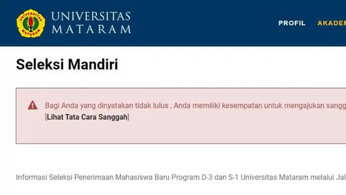 Cara Sanggah Hasil Seleksi Mandiri Unram 2023, Masa Sanggah Dilakukan hingga 28 Juli