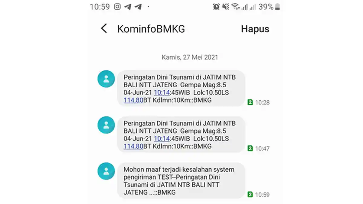 Heboh SMS KominfoBMKG Berisi Peringatan Dini Tsunami di Bali 4 Juni 2021, Ternyata Kesalahan Sistem