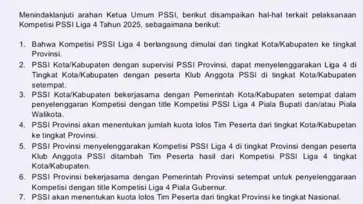 Format Liga 4 Tahun 2025, Dimulai dari Kabupaten hingga ke Nasional