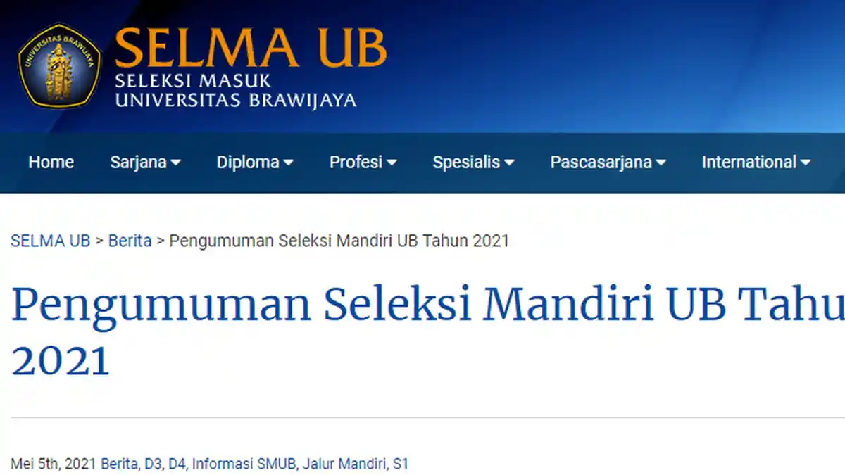 Cara Daftar Jalur Mandiri Universitas Brawijaya Jalur UTBK 2021, Gelombang 1 Ditutup 15 Juni 2021