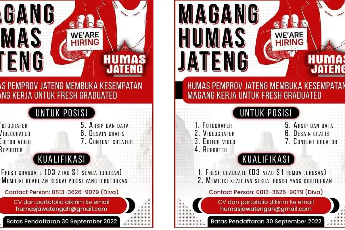 Pemprov Jateng Buka Lowongan Kerja Magang bagi Sarjana Baru Lulus, Simak Posisi dan Kualifikasinya