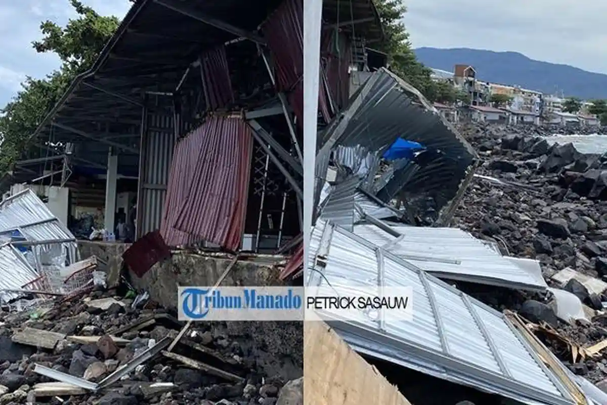 Cuaca Ekstrem, Sejumlah Rumah Makan di Kawasan Megamas Manado Rusak Diterjang Ombak
