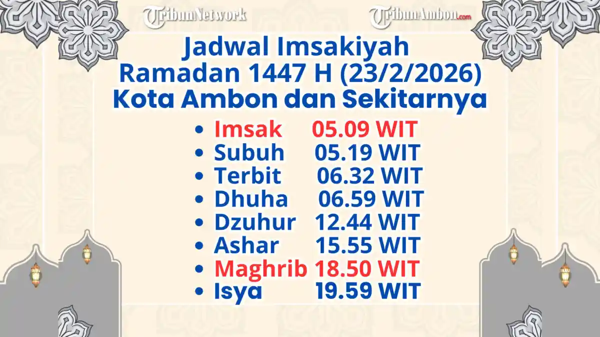 Catat! Jadwal Puasa Ramadan Hari Ke-5 23 Ferbuari 2026 di Kota Ambon, Disertai Niat dan Doa Berbuka
