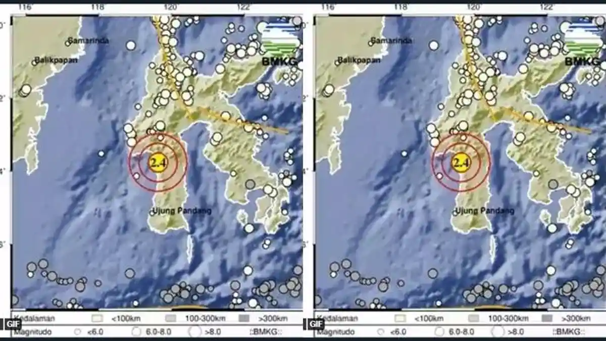 Info Gempa Hari ini Selasa 14 Maret, Magnitudo 2.4 di Pinrang, Sulawesi Selatan