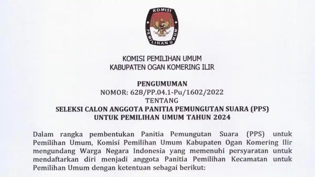 Pendaftaran PPS Pemilu 2024 Ogan Komering Ilir Dibuka, Ini Syarat dan Link Pendaftarannya