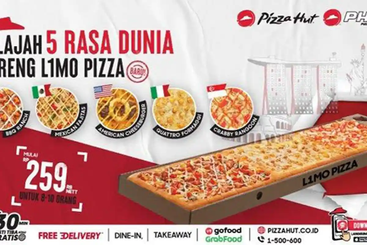 Promo Pizza Hut 29 Desember 2021, L1mo Pizza 5 Topping Mancanegara Rp 259 Ribu untuk 8 - 10 Orang