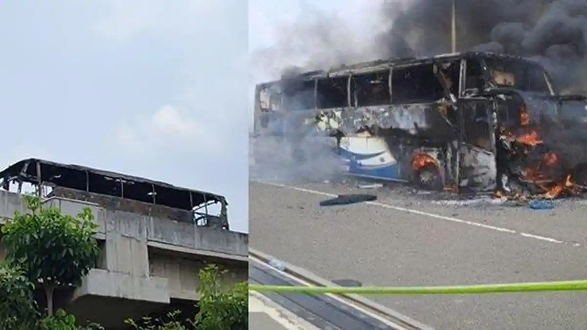 NASIB 58 Murid TK Usai Bus yang Ditumpangi Hangus Terbakar di Tol Jaktim, Pemicunya Korsleting AC