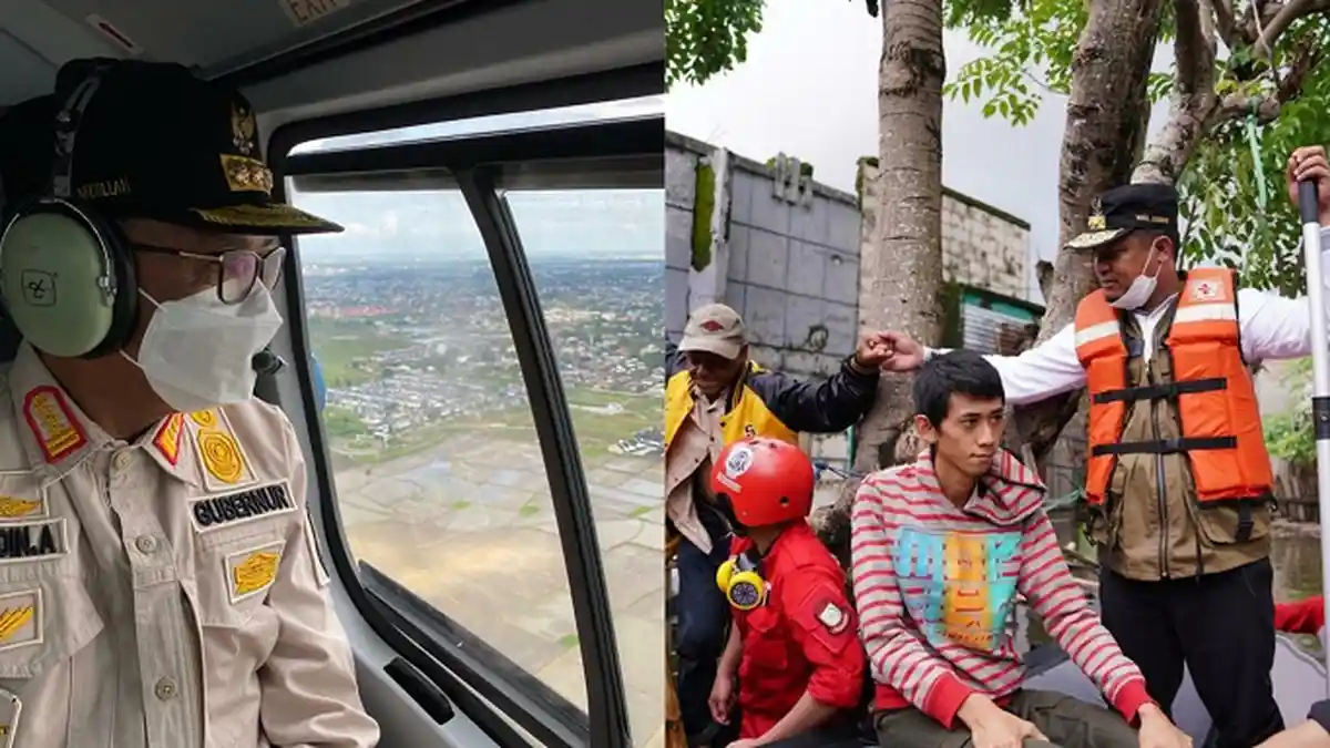 Tinjau Banjir, Gubernur Pakai Helikopter, Wagub Perahu Karet