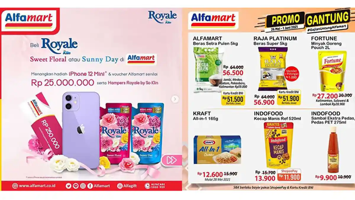 Berakhir Hari Ini! PROMO Alfamart 1 Juni 2021: Beli Royale by So Klin Dapat iPhone 12, Banyak Diskon