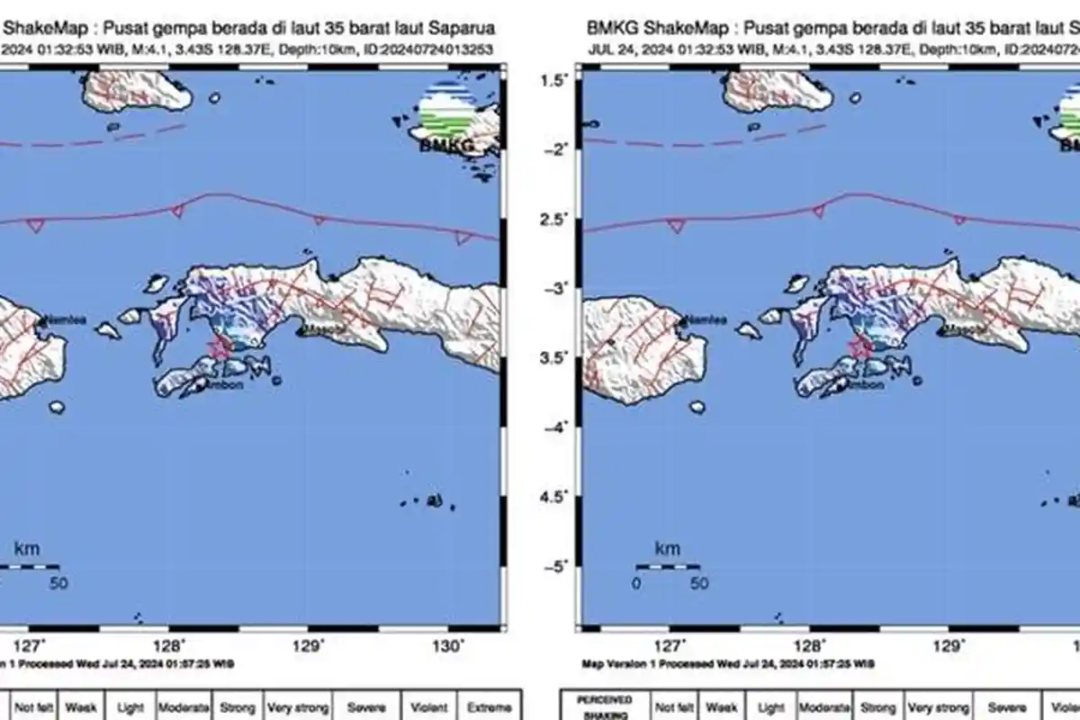Baru Saja Gempa Magnitudo 2.9, Pusat Gempa Beberapa Menit Lalu di Pulau Saparua Maluku, Info BMKG