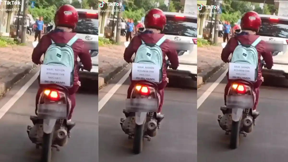 Kreatif, Bawa Sepeda Motor Sendirian, Ibu Hamil Ini Tulis Peringatan Hati-Hati, Seperti Ini Isinya