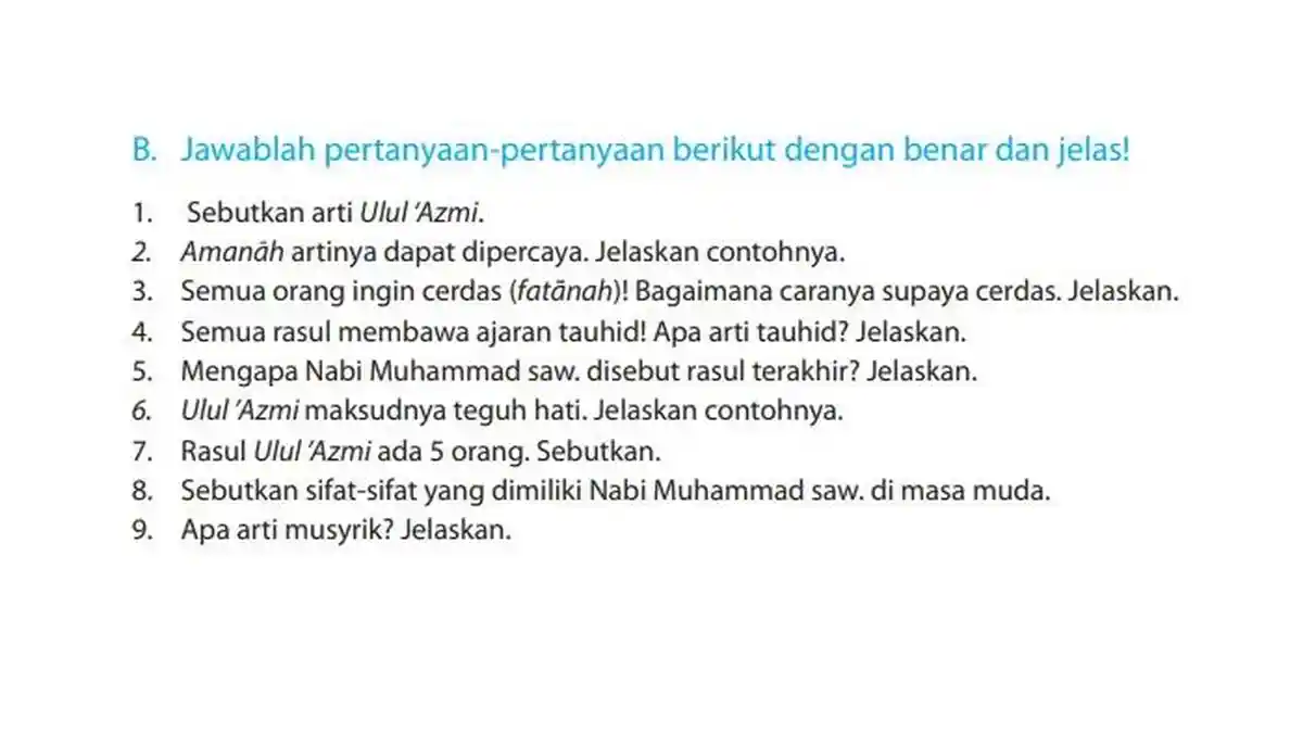 Kunci Jawaban PAI Kelas 5 Halaman 66, Ayo Berlatih: Rasul-rasul Allah