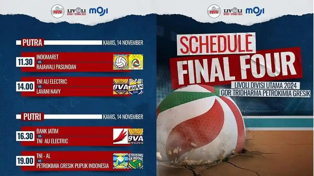 Jadwal dan Hasil Final Four Livoli Divisi Utama 2024 Hari Kamis: Dibuka Indomaret vs Rajawali