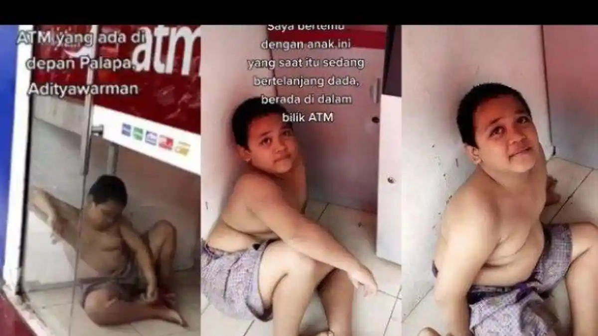 Viral Bocah Telanjang Dada Ngadem di ATM, Ternyata Biasa Jualan Donat Bantu Keluarga