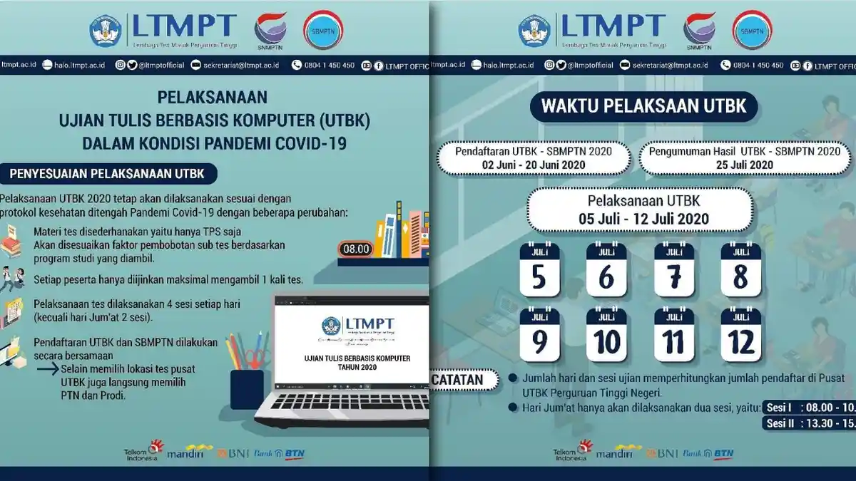 UTBK SBMPTN 5-12 Juli 2020 - Ini Lokasi, Sesi, SOP Pelaksanaan Tes hingga Tips Mengerjakan Soalnya