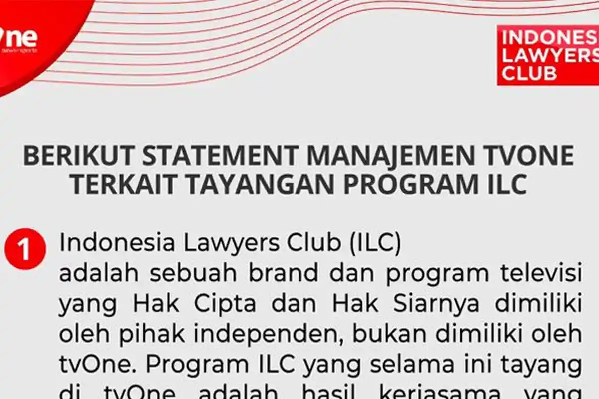 Statement Lengkap Manajemen TVOne Terkait Program ILC: Pastikan Tetap Tayang di YouTube