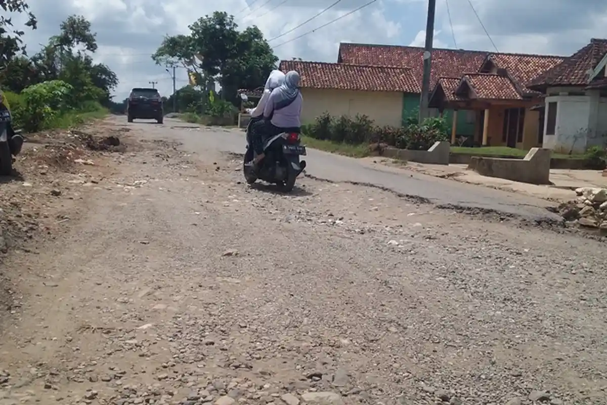 Ruas Jalan Provinsi di Pekon Sinar Waya, Adiluwih, Pringsewu Rusak Parah