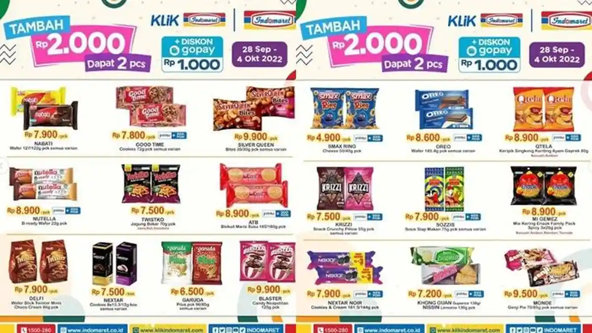 Promo Indomaret Hari ini Jumat 30 September 2022, Belanja Snack Tambah Rp 2.000 Dapat 2