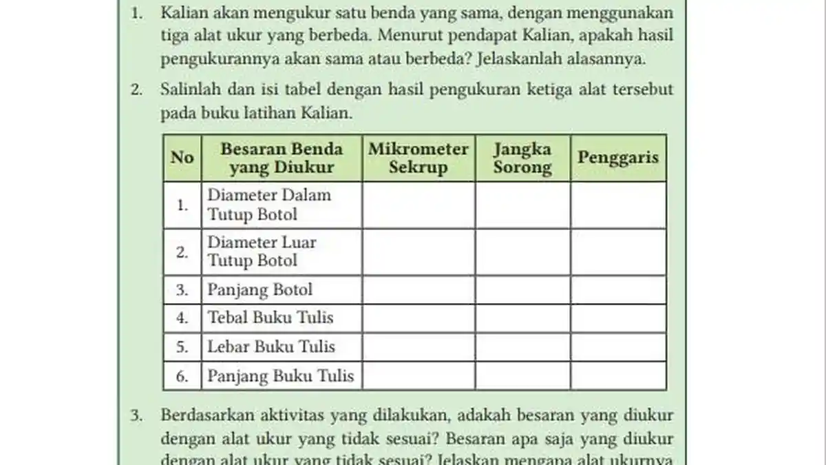 Kunci Jawaban IPA Kelas 10 Halaman 12 Kurikulum Merdeka: Mengukur Benda yang Sama