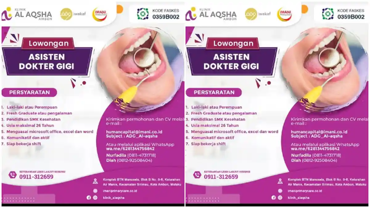 Segera Daftar! Klinik AL AQSHA Ambon Buka Loker untuk Lulusan D3, Simak Syaratnya!