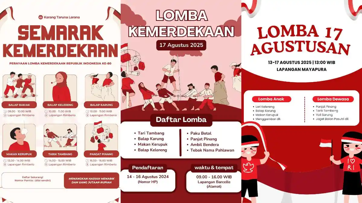 60 Pamflet Lomba 17 Agustus 2025, Bisa Edit Sendiri dan Download Gratis