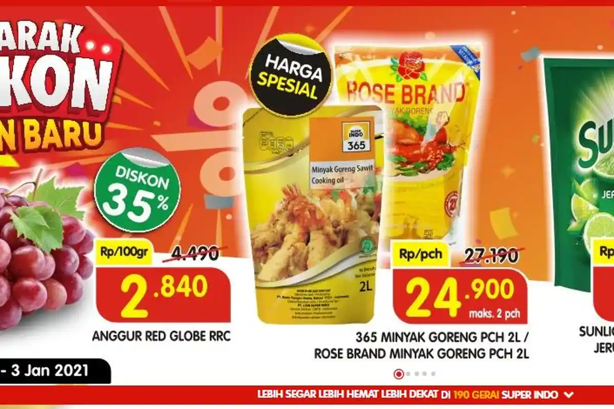 Promo Superindo Hari Ini 1 Januari 2021, Diskon Beras Daging Buah-buahan Minyak Keju Sabun Popok