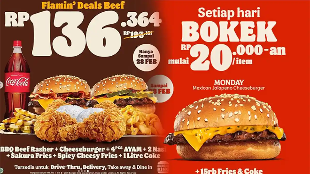PROMO Burger King Februari 2021, Bayar 1 Dapat 2 Hingga Ada Menu Bokek 20 Ribu