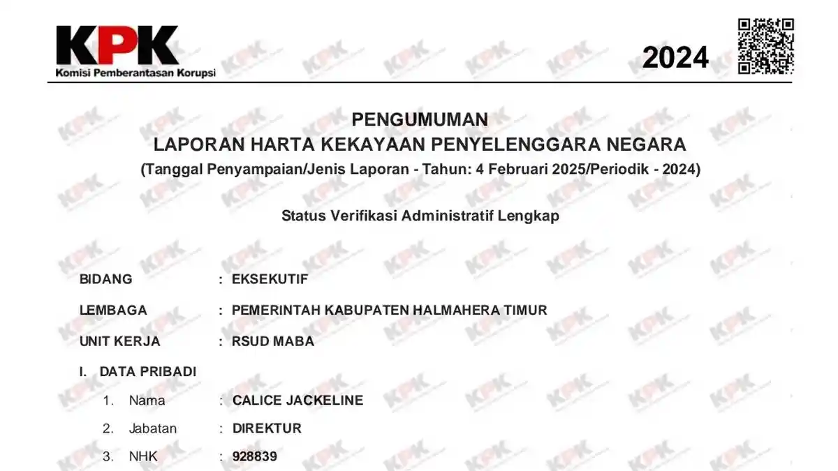 Yuk Intip Harta Kekayaan Direktur RSUD Maba Calice Jackeline, Kas Hanya Rp5 Juta