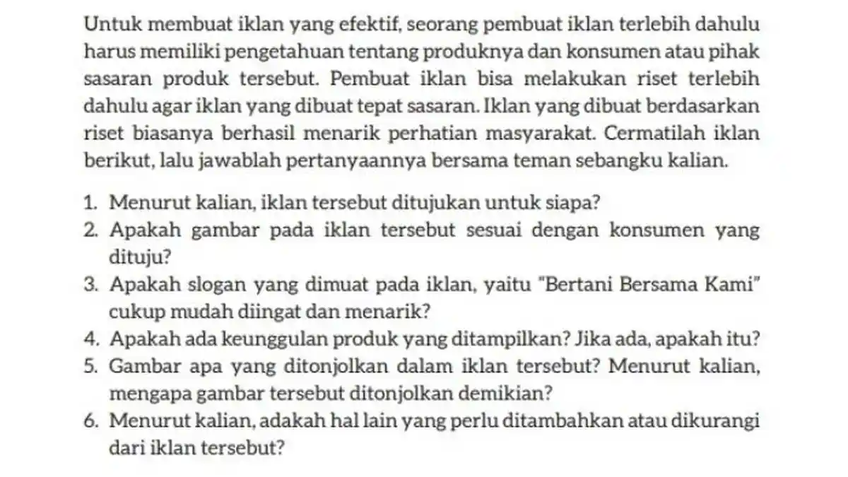 Kunci Jawaban Bahasa Indonesia Kelas 8 Halaman 65 Kurikulum Merdeka, Iklan Bibit Buah dan Sayur