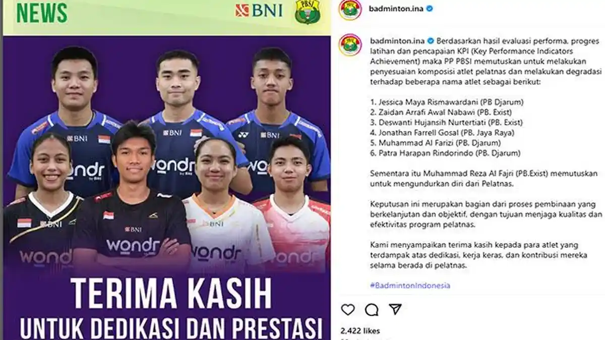 Terbaru ! Daftar Pemain Didegradasi dari Pelatnas Badminton Indonesia