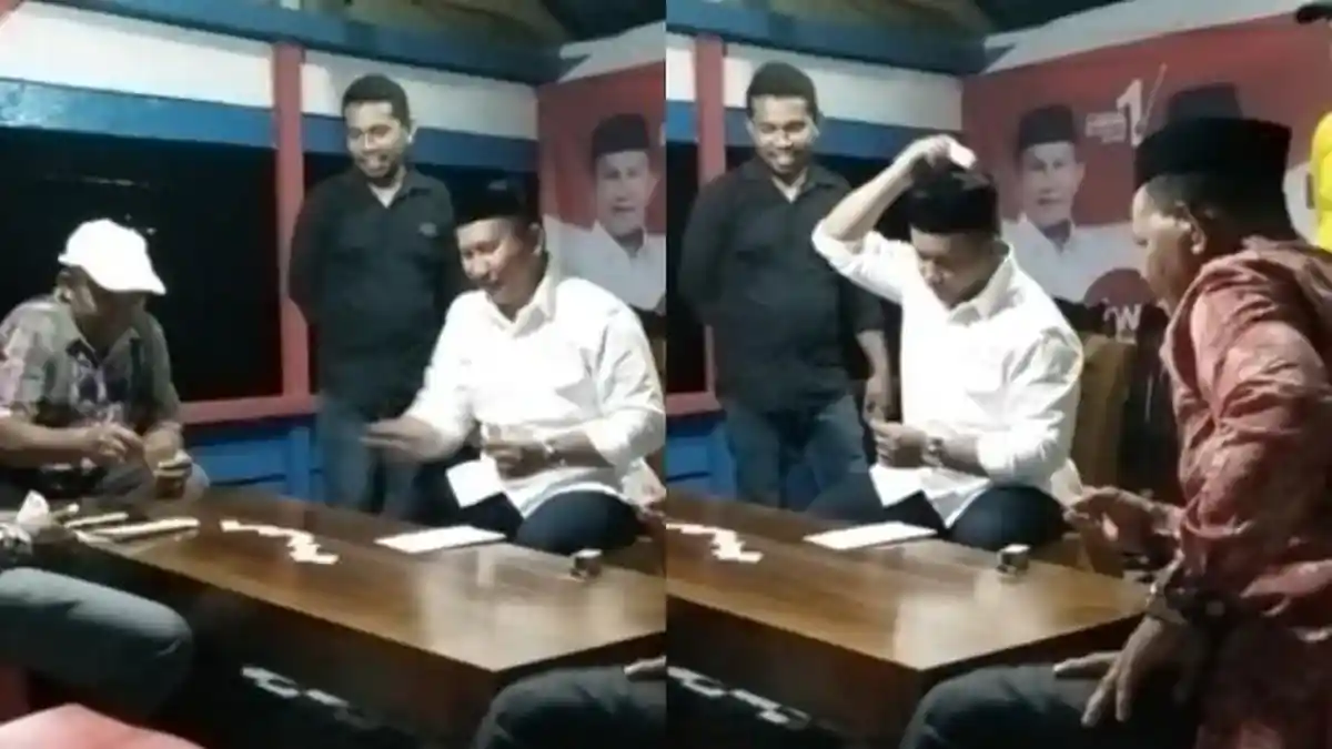 Aksi Paslon Tunggal Darwin-Ali Basa Main Kartu Domino saat Kampanye di Desa Lindo Muna Barat
