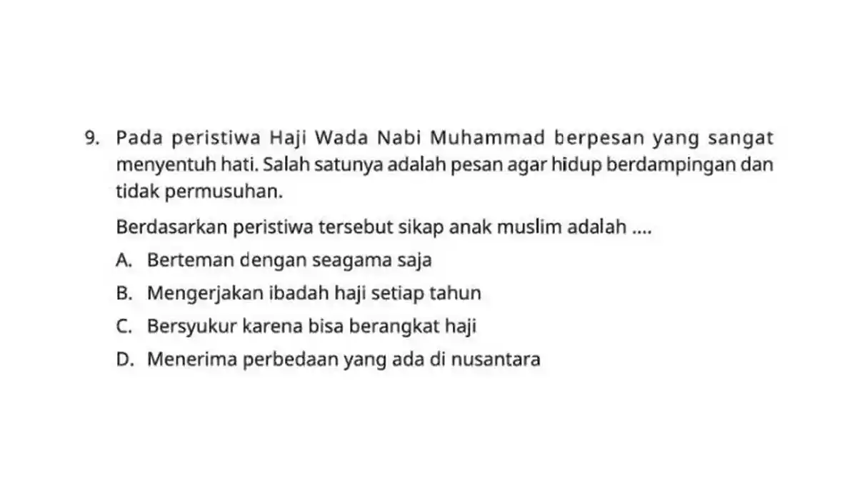 Kunci Jawaban PAI Kelas 5 SD Halaman 128,  Pada Peristiwa Haji Wada Nabi Muhammad Berpesan . .