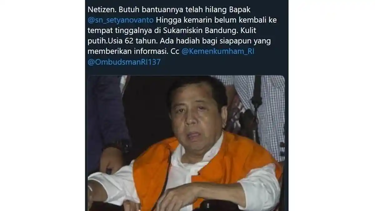 Setya Novanto Dikabarkan Hilang dari Lapas Sukamiskin, Kemenkumham Membantah