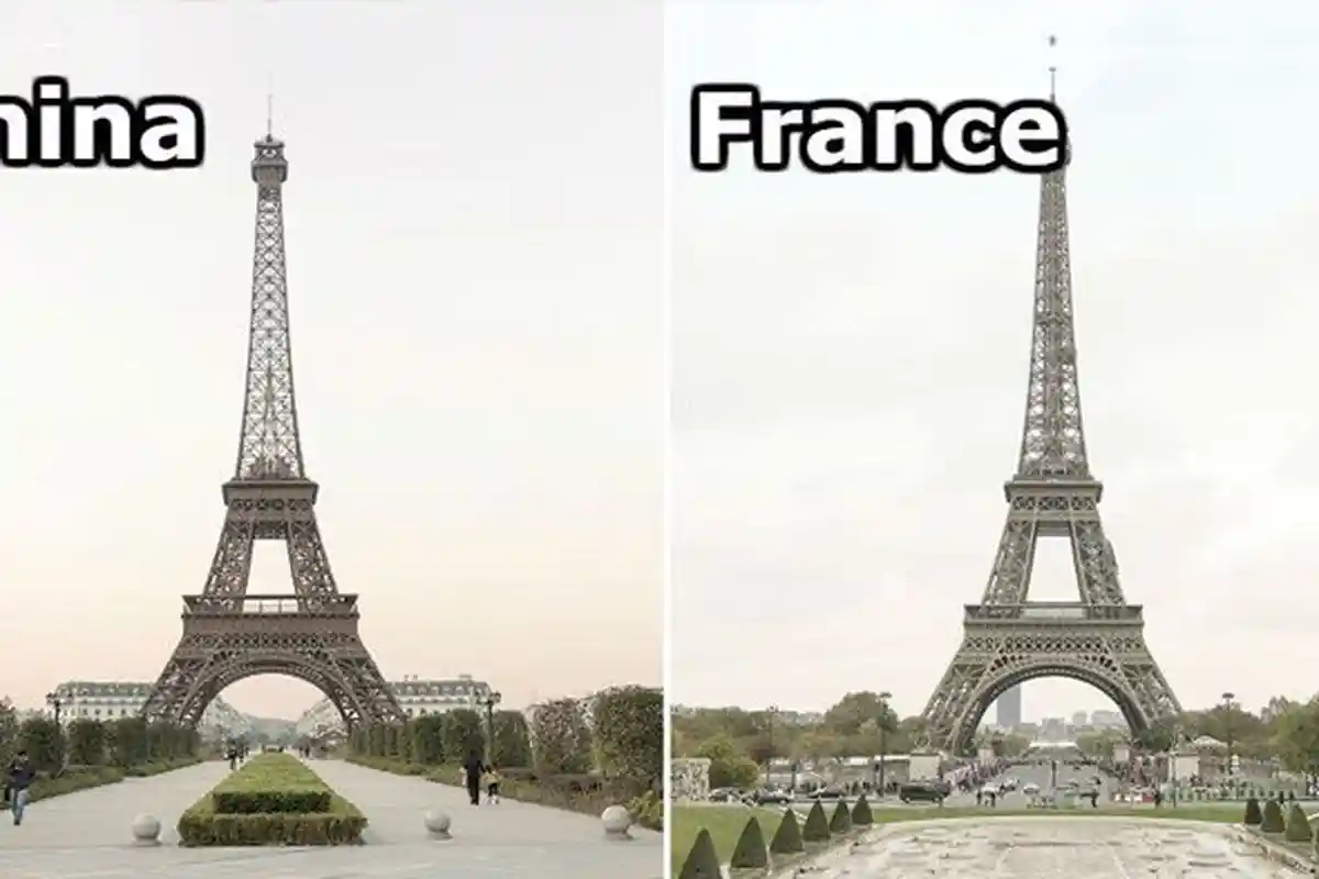 China Bangun Menara Eiffel KW, Bangunan di Sekitarnya pun Dibuat Mirip, Bandingkan Bedanya