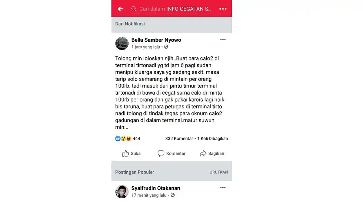 Viral Postingan Keluhan Penumpang di Terminal Tirtonadi Solo, Merugi Gara-gara Calo 