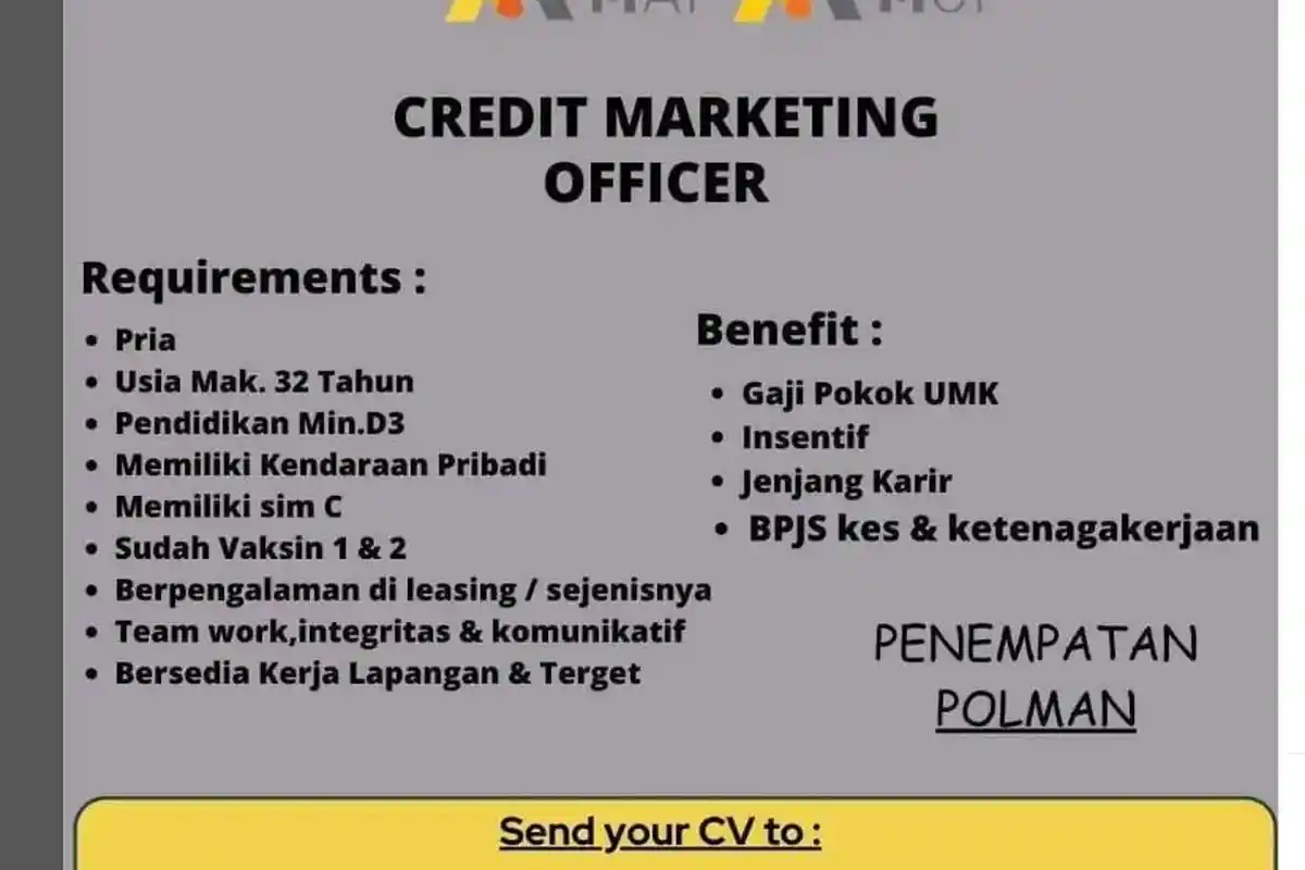 Loker Sulbar - PT MAF Cari Karyawan untuk Posisi CMO dan Collector, Penempatan Polman dan Mamuju
