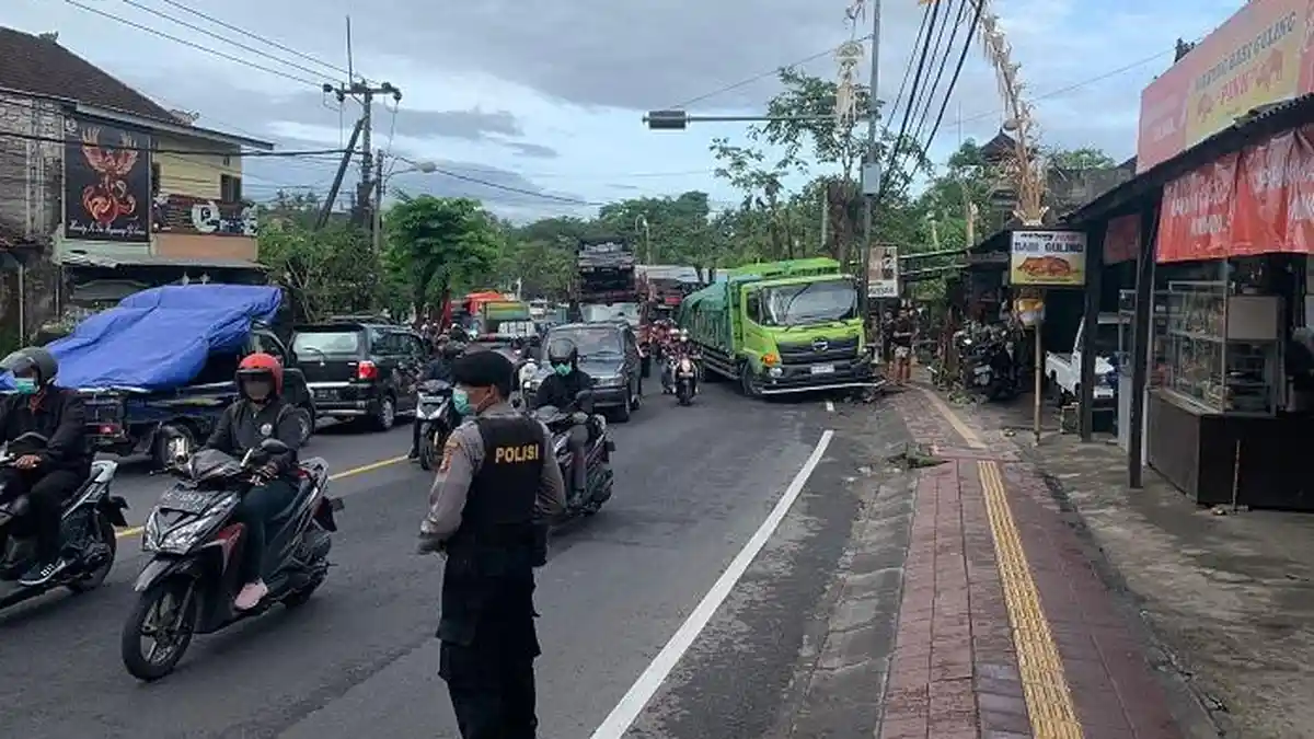 Truk Mogok di Jalan Raya Kapal Badung, Sempat Tabrak Pohon hingga Tutupi Setengah Badan Jalan