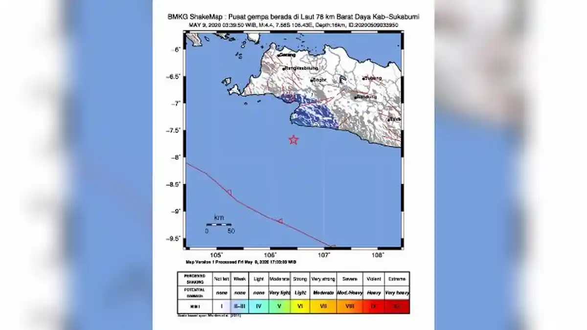 UPDATE Gempa Sukabumi Minggu Malam, Terasa di Banten Hingga Pangandaran,Ini Daerah yang Terasa Lindu