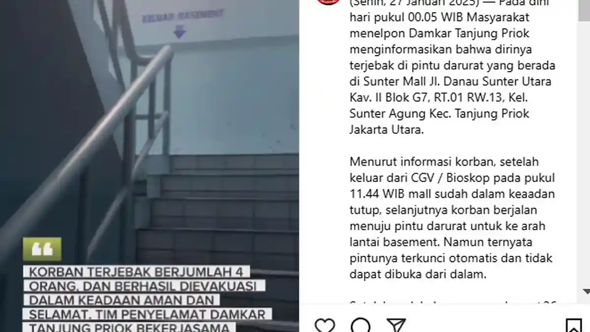 4 Penonton Bioskop Telepon Damkar Setelah Terjebak di Tangga Darurat Tengah Malam